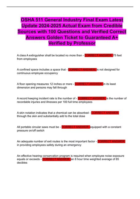 OSHA 511 General Industry Final Exam Latest Update Actual Exam from ...