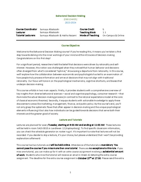 Behavioral Decision Making Course Syllabus EBB104A05 (2023-2024 ...