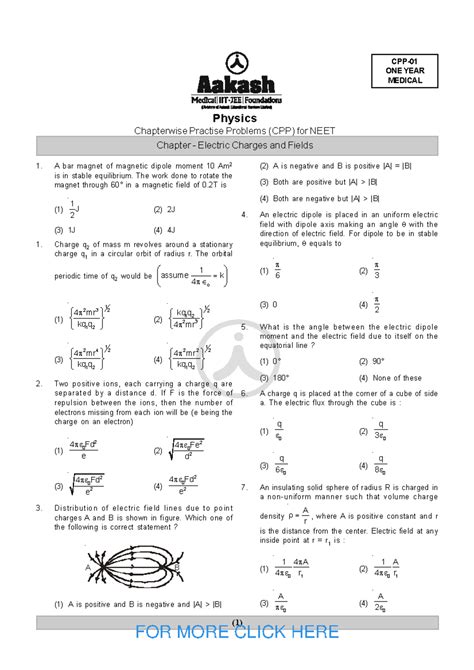 Chapterwise Practice Problems (CPP) for NEET: Electric Charges and ...