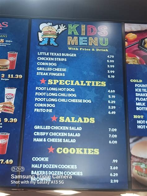 Menu at Texas Burger fast food, Odessa, Andrews Hwy