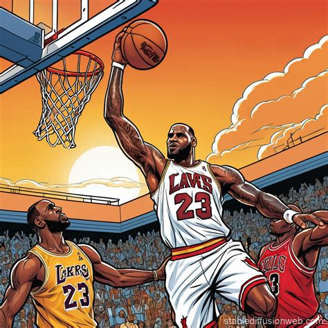 King LeBron James Dunking on Michael Jordan | Stable Diffusion Online
