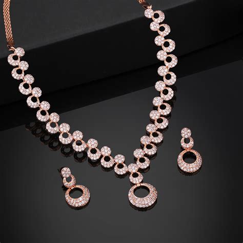 Rose Gold-Plated CZ Circular Necklace Set for Women - Estele