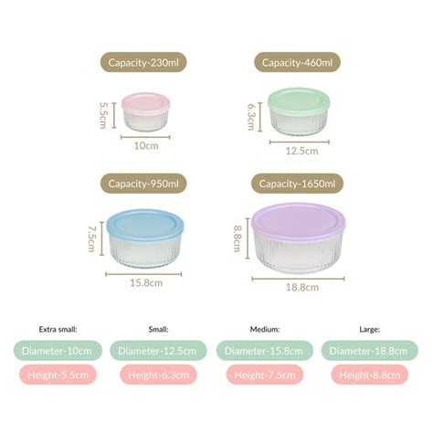 Set Of 4 Round Fluted Glass Food Storage Container With Lid Online ...