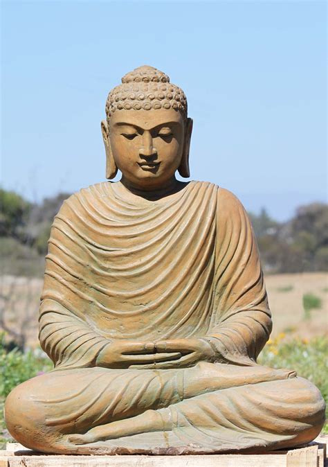 Stone Japanese Meditating Buddha Sculpture 28" (#105ls477): Lotus Sculpture