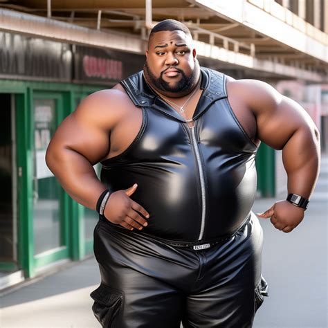 An extremely fat black guy in leather gear by huskyhunk31 - Playground
