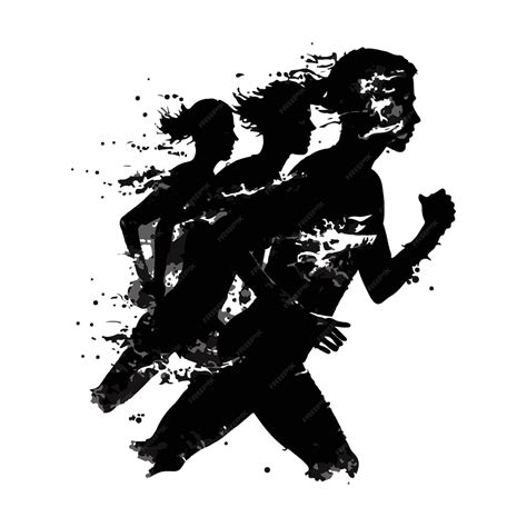 Premium Vector | Running People Silhouette with burning effect. Silhouette of a group of running ...