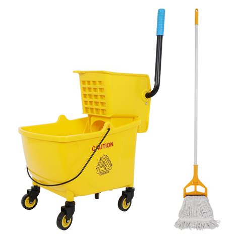 Commercial Mop and Bucket Set on Wheels, Side Press Wringer Combo 35 ...