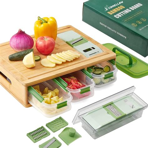 Amazon.com: Mosomboo Bamboo Cutting Board with Containers, Large Smart ...