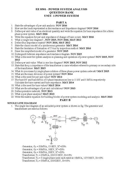 EE8501 - Power System Analysis - Comprehensive Question Bank & Notes ...
