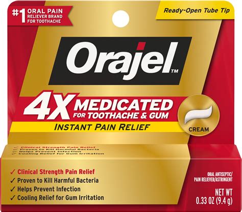 Orajel 4x Medicated for Toothache-Gum Cream, 0.33 oz (Pack of 2) - Walmart.com