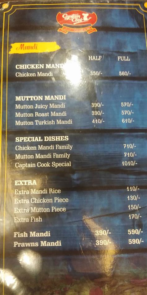 Menu at Captain Cook Restaurant, Hyderabad, Sri Sai Nilayam