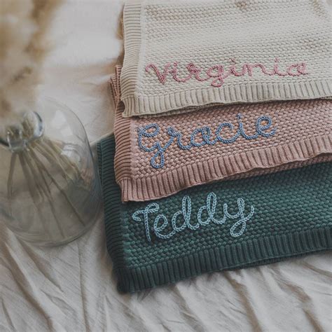 Hand Embroidered Baby Name Blanket By Polly Wren Studios