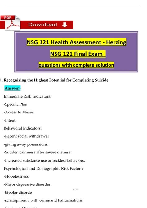 NSG 121 Health Assessment – Herzing University Final Exam Review ...