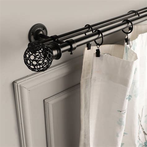 Metal Mesh Finial Extendable Double Curtain Rod Black 19MM (Hardware I ...
