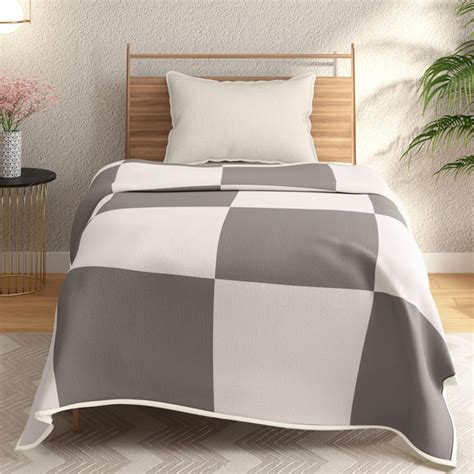 Buy PORTICO Grey Checked Cotton Single Bed Dohar - 150x250cm from ...