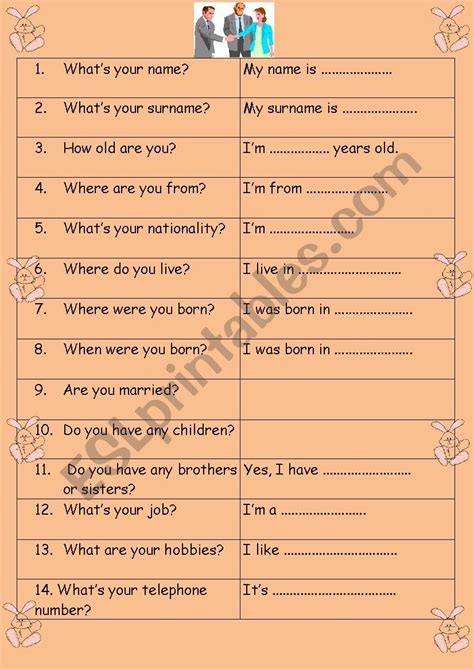 Interview Worksheet Elementary 的图像结果