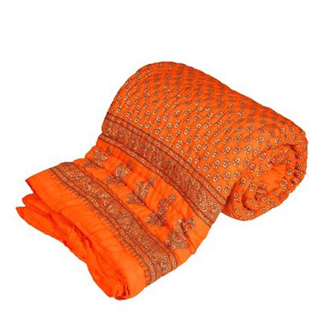 eCraftIndia Designer Block Print Floral Cotton Single Quilt - Orange ...
