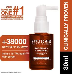 Soulflower Rosemary Hair Growth Serum Concentrate 3% Redensyl, 4% ...