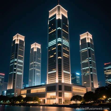 4K Night Skyline with 50-Floor Building | Stable Diffusion Online