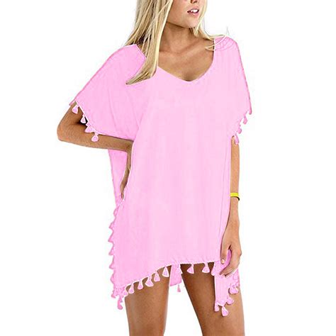 RYDCOT Womens Plus Size Chiffon Swimsuit Cover-Ups with Fringed Hem ...