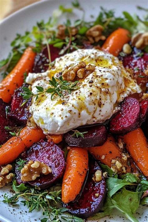 Roasted Beet and Carrot Salad with Creamy Burrata
