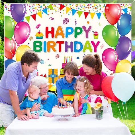 Buy Happy Birthday Party Decorations Colorful Birthday Banner Backdrop ...