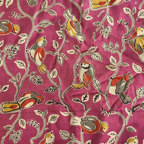 Modal Silk Kalamkari Pink With Red And Yellow screen Print Fabric ...