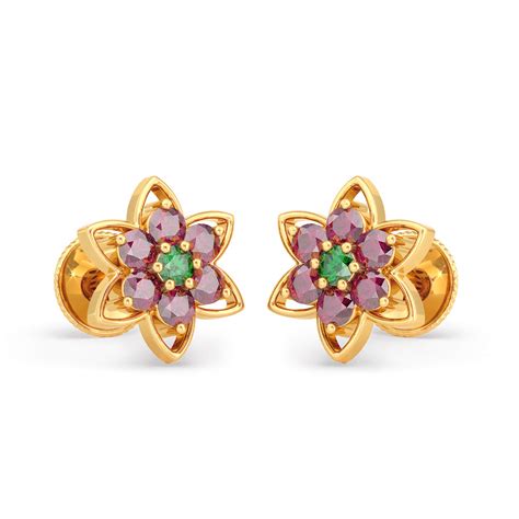 Joyalukkas 22k (916) Yellow Gold, Ruby and Emerald Stud Earrings for ...