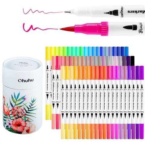 Ohuhu Art Markers Dual Tips Coloring Brush Fineliner Color Pens, 60 ...