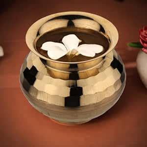 DOKCHAN Handcrafted Pure Brass Hammer Dimond Cut Lota/Kalash for Puja ...