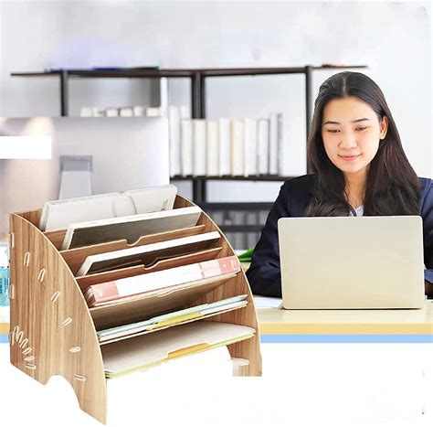 NYTRYD Wooden File Storage, Wood Office Desktop Stationery Expanding ...