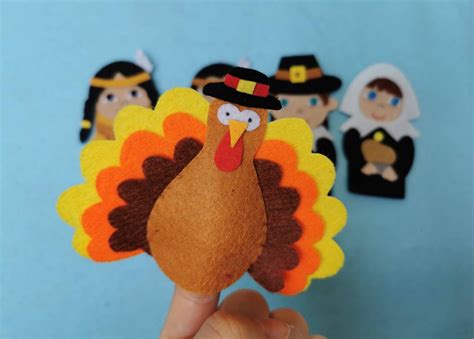 Thanksgiving Turkey Finger Puppet/christmas Gift/flannel Felt Story/indian Pilgrim Puppet Play ...