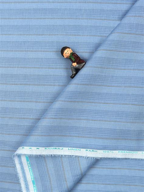 Linen Park Pure Linen Blue Colour Striped Shirt Fabric Linen Park Texena