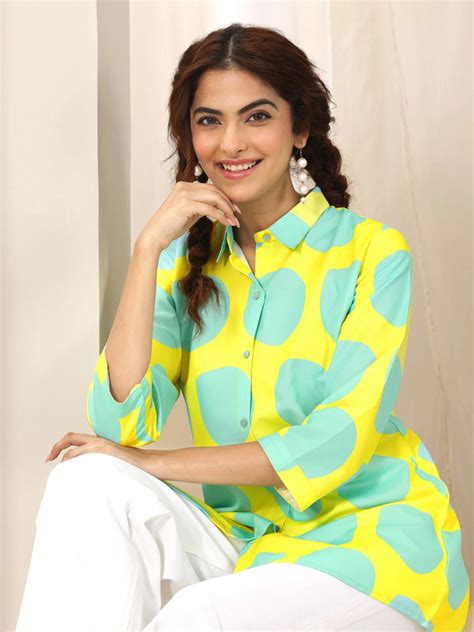 Buy Yellow Printed Rayon straight Short Kurti Online at Rs.749 | Libas