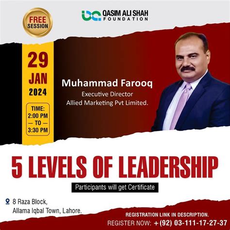 5 Levels Of Leadership , Qasim Ali Shah Foundation, Lahore, 29 January ...