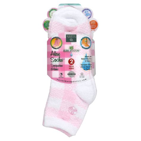 Earth Therapeutics Aloe Moisture, Infused Spa Socks, Pink and White, 2 ...