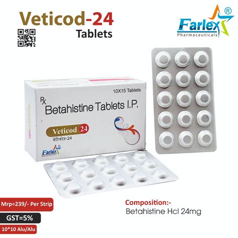 Betahistine Hydrochloride Tablets IP 24 mg | Veticod-24