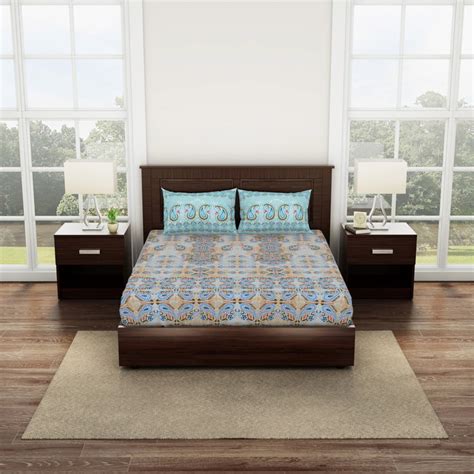 Buy SPACES Essentials Blue Paisley Printed Cotton Super King Bedsheet ...