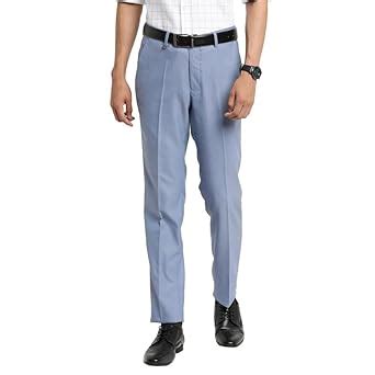 Buy Turtle Men Blue Slim Fit Self Design Formal Trousers at Amazon.in