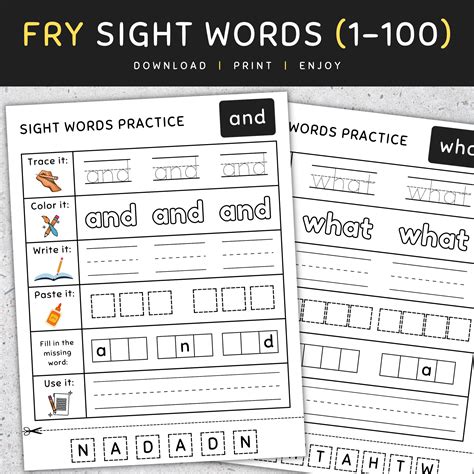 Fry Sight Words, 1-100: First 100, Sight Words Worksheets, [SET 2 ...