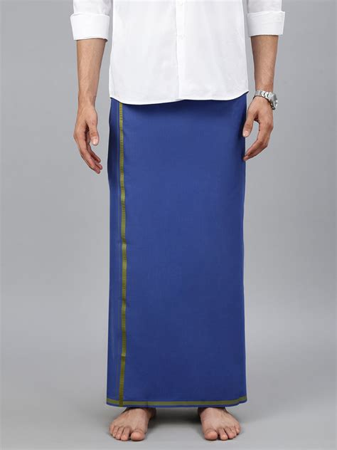 Men 100% Cotton Single Layer Royal Blue Dhoti with Assorted Big Border ...