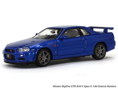 Nissan Skyline GTR R34 V Spec II blue 1:64 Stance Hunters diecast scale ...