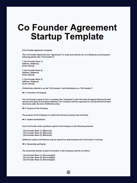 Co Founder Agreement Startup Template