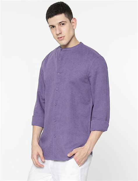 Buy Linen Rich Mandarin Collar Shirt at Marks & Spencer