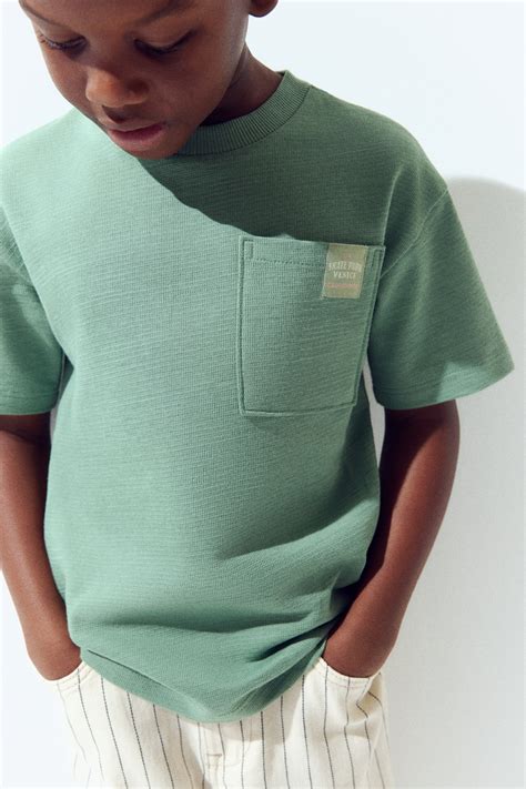 Jacquard-jersey cotton T-shirt - Green - Kids | H&M IN