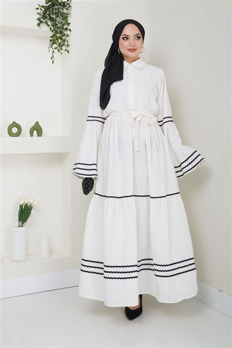 Ekru Regular Kalıp Keten Elbise | VOLT CLOTHİNG