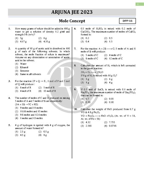 Mole concept DPP 11 (of Lec 15) - 1 ARJUNA JEE 2023 Mole Concept How ...