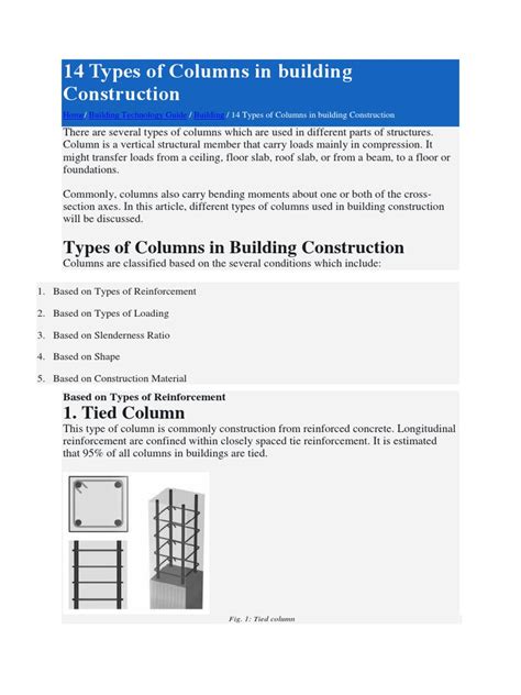 Types of Columns in Building Construction | PDF | Column | Beam (Structure)