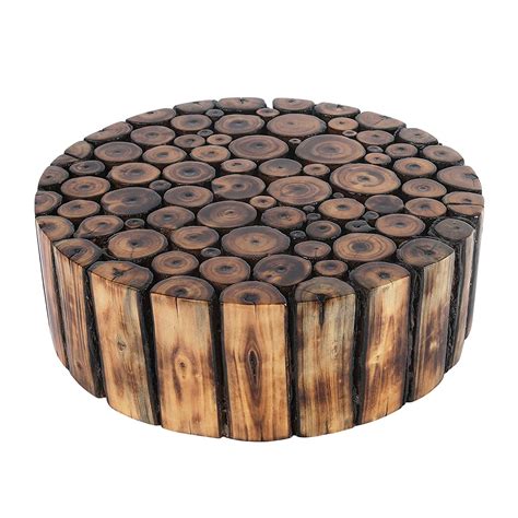 Blessing Handicrafts Wooden Round Shape Stool Natural Wood Logs Smooth ...