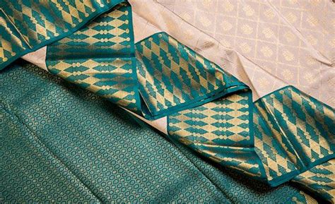 Cream & Coral Green Pure Kanchipuram Handloom Silk Saree – Palam Silks